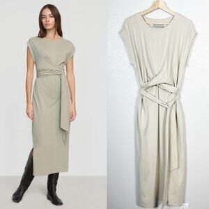 Modern Citizen Womens Fei Tie Front Organic Cotton Midi Dress Luxury Beige XL
